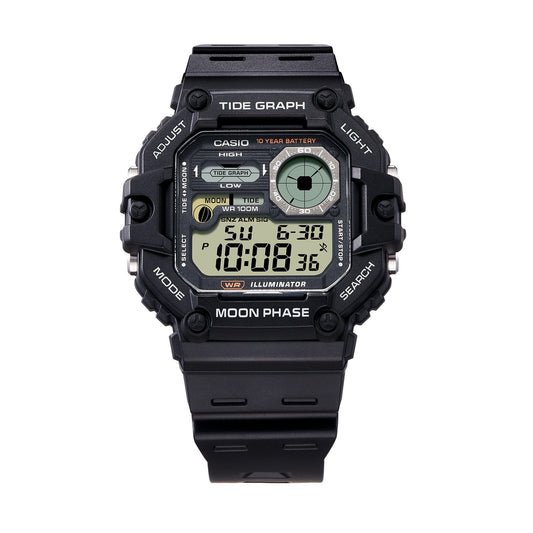 CASIO COLLECTION & VINTAGE ILLUMINATOR TIDE GRAPH - BLACK Herren Quarzuhr aus Kunststoff mit – Produktansicht