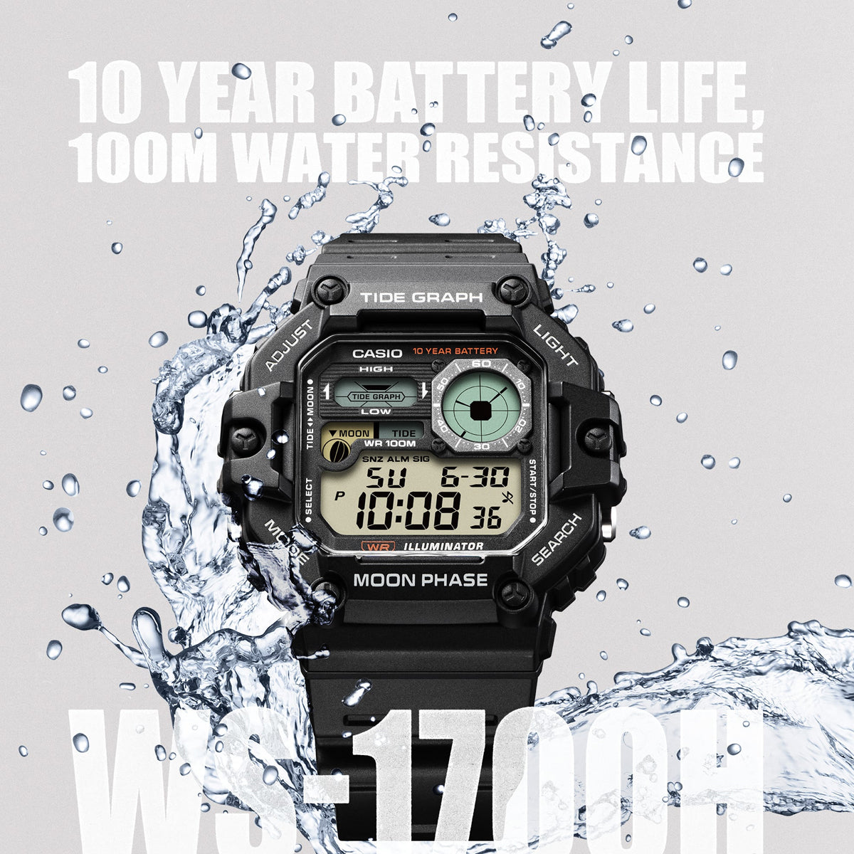 CASIO COLLECTION & VINTAGE ILLUMINATOR TIDE GRAPH - BLACK WS-1700H-1AVEF Multifunction Armbanduhr 48.5 mm Schwarz ansicht-3