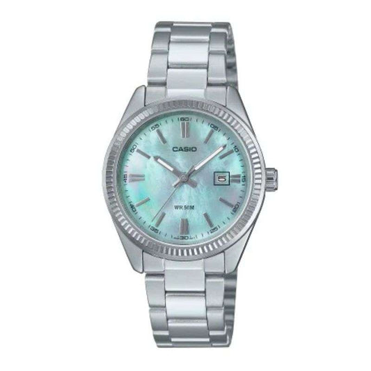 CASIO COLLECTION & VINTAGE LADY DATE - AQUA GREEN Damen Quarzuhr mit Datum aus Metal 30 mm – Produktansicht
