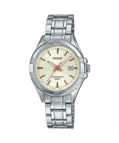 CASIO COLLECTION & VINTAGE LADY DATE - CHAMPAGNE Damen Quarzuhr mit Datum aus Edelstahl mit SS – Produktansicht