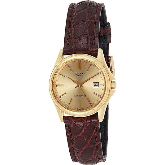 CASIO COLLECTION & VINTAGE LADY DATE LEATHER - GOLD Damen Quarzuhr mit Datum aus Edelstahl mit – Produktansicht