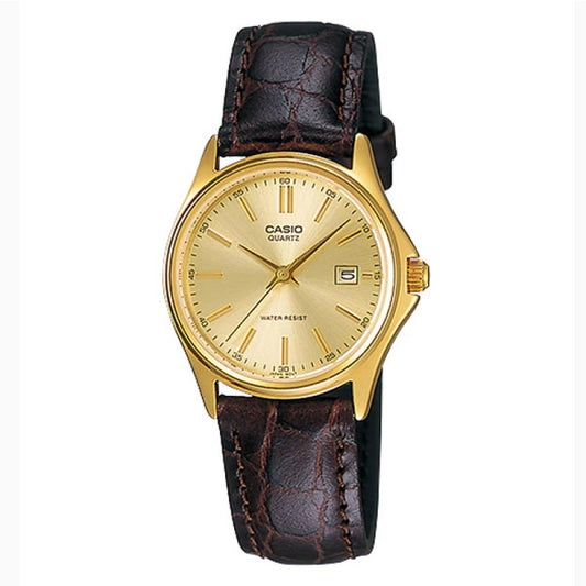 CASIO COLLECTION & VINTAGE LADY DATE LEATHER - GOLD LTP-1183Q-9AVDF Date Armbanduhr 23 mm Gold