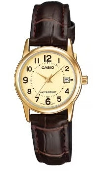 CASIO COLLECTION & VINTAGE LADY DATE LEATHER - GOLD LTP-V002GL-9BUDF Date Armbanduhr 31 mm Gold