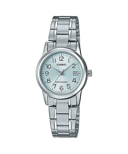 CASIO COLLECTION & VINTAGE LADY DATE - LIGHT BLUE Damen Quarzuhr mit Datum aus Edelstahl mit SS – Produktansicht