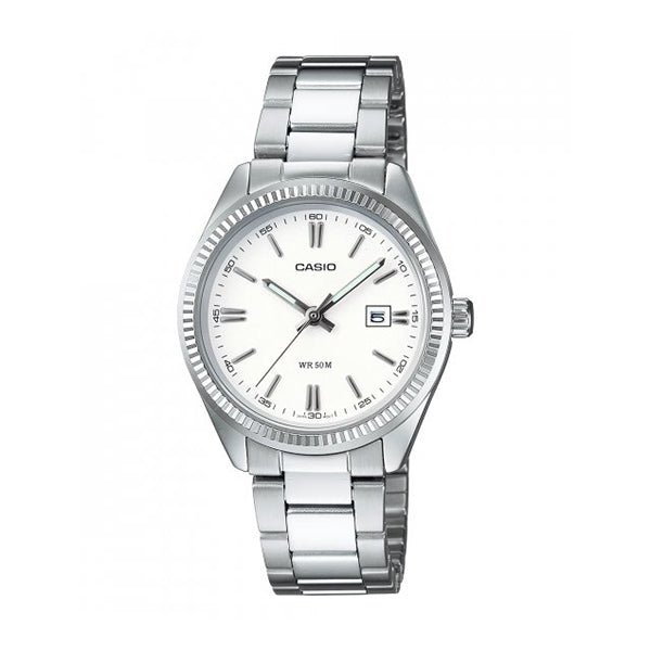 CASIO COLLECTION & VINTAGE LADY DATE - WHITE LTP-1302PD-7A1VEG Date Armbanduhr 30 mm Weiss