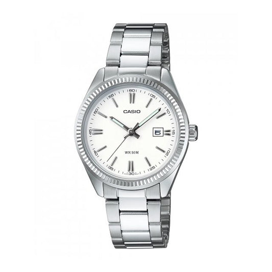CASIO COLLECTION & VINTAGE LADY DATE - WHITE Damen Quarzuhr mit Datum aus Metal 30 mm – Produktansicht