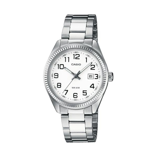 CASIO COLLECTION & VINTAGE LADY DATE - WHITE Damen Quarzuhr mit Datum aus Metal 30 mm – Produktansicht