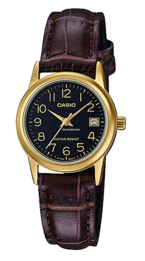 CASIO COLLECTION & VINTAGE Damen Quarzuhr mit Datum aus Edelstahl mit Lederarmband 25 mm – Produktansicht