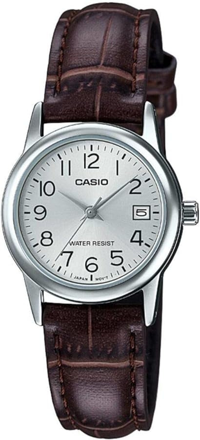 CASIO COLLECTION & VINTAGE Damen Quarzuhr mit Datum aus Edelstahl mit Lederarmband 25 mm – Produktansicht