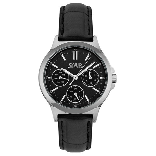 CASIO COLLECTION & VINTAGE Damen Quarzuhr mit Datum aus Edelstahl mit Lederarmband 33 mm – Produktansicht