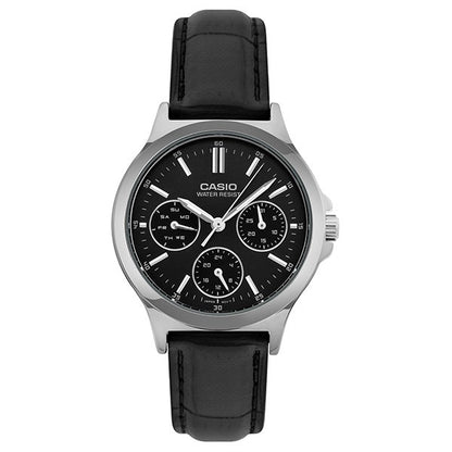 CASIO COLLECTION & VINTAGE Damen Quarzuhr mit Datum aus Edelstahl mit Lederarmband 33 mm – Produktansicht
