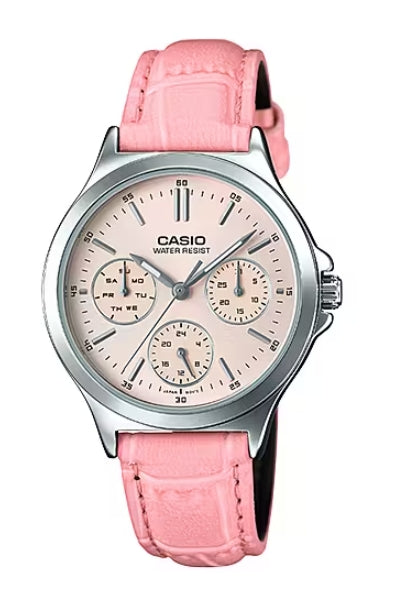 CASIO COLLECTION & VINTAGE Damen Quarzuhr mit Datum aus Edelstahl mit Lederarmband 33 mm – Produktansicht