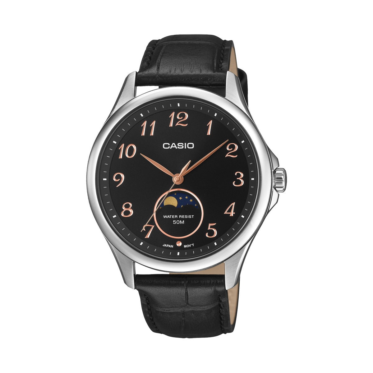 CASIO COLLECTION & VINTAGE MOONPHASES - SILVER LEATHER MTP-M110L-1AVER Moonphase Armbanduhr 42.5 mm Silber