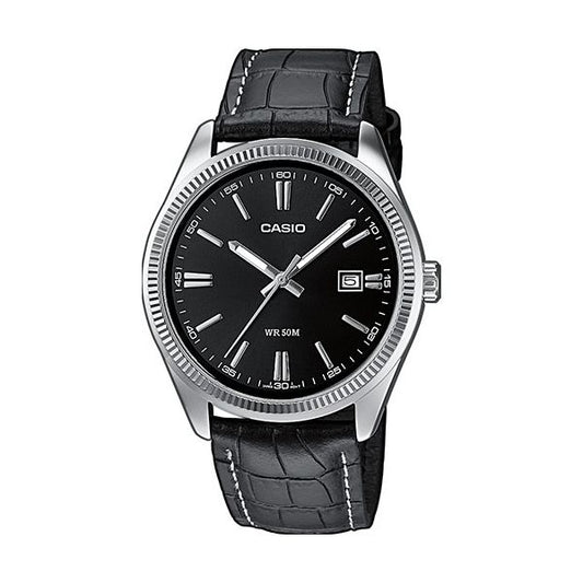 CASIO COLLECTION & VINTAGE Herren Quarzuhr mit Datum aus Edelstahl mit Lederarmband 38.5 mm – Produktansicht