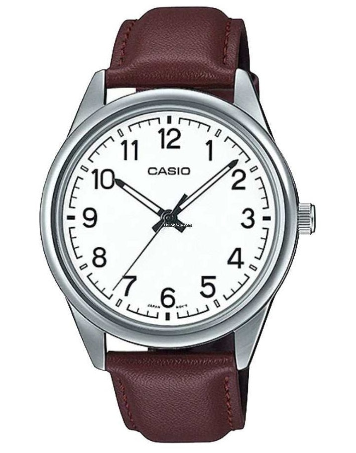 CASIO COLLECTION & VINTAGE Herren Quarzuhr aus Edelstahl mit Lederarmband 40 mm MTP-V005L-7B4UDF – Produktansicht