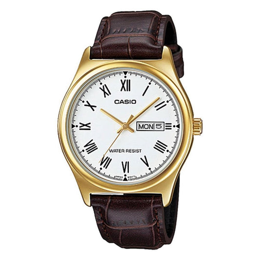 CASIO COLLECTION & VINTAGE Herren Quarzuhr mit Datum aus Leder 38 mm MTP-V006GL-7BUDF – Produktansicht