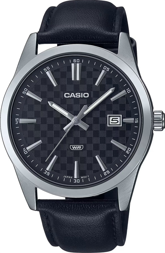 CASIO COLLECTION & VINTAGE Herren Quarzuhr mit Datum aus Edelstahl mit Lederarmband 41 mm – Produktansicht