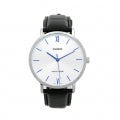 CASIO COLLECTION & VINTAGE Herren Quarzuhr aus Edelstahl mit Lederarmband 40 mm MTP-VT01L-7B1UDF – Seitenansicht