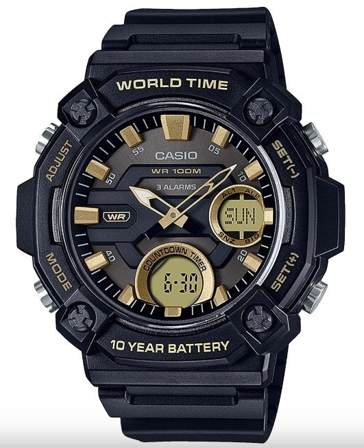 CASIO COLLECTION & VINTAGE OVERSIZE 10 YEAR BATTERY - GOLD AEQ-120W-9AVDF Analoguhr Armbanduhr 52 mm Gold