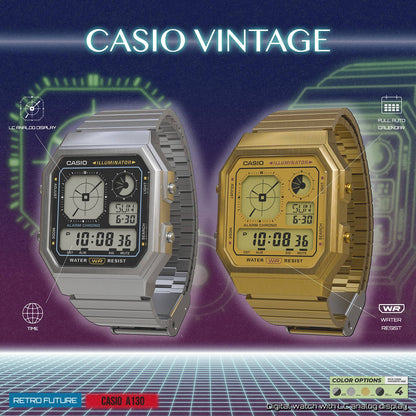 CASIO COLLECTION & VINTAGE RETRO FUTURE EDGY COLLECTION - FULL GOLD A130WEG-9AEF Multifunction Armbanduhr 34 mm Gold ansicht-3