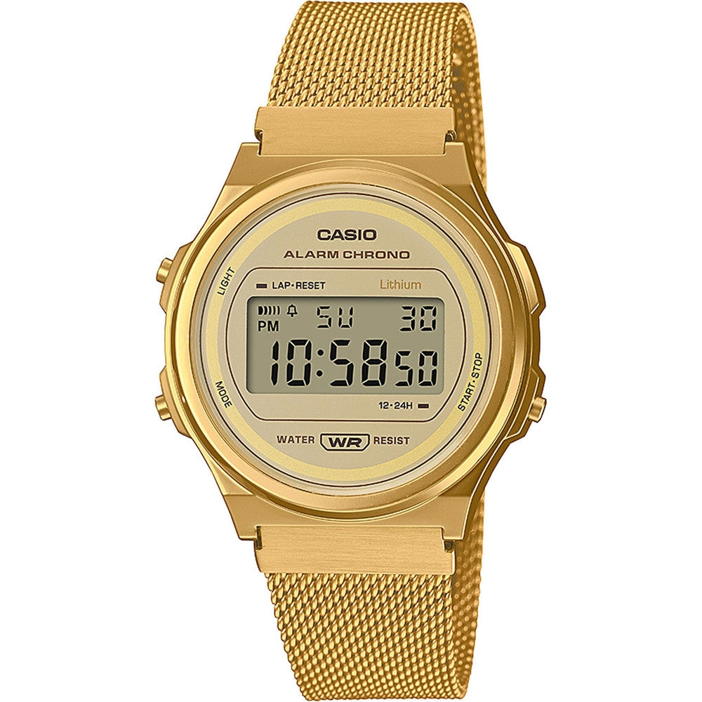 CASIO COLLECTION & VINTAGE ROUND - GOLD MESH A171WEMG-9AEF Multifunction Armbanduhr 37.5 mm Gold