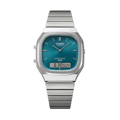 CASIO COLLECTION & VINTAGE SQUARE LADY - TEAL AQ-240E-3AEF Dual Time Armbanduhr 36 mm