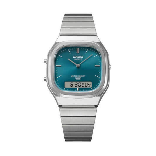CASIO COLLECTION & VINTAGE SQUARE LADY - TEAL AQ-240E-3AEF Dual Time Armbanduhr 36 mm