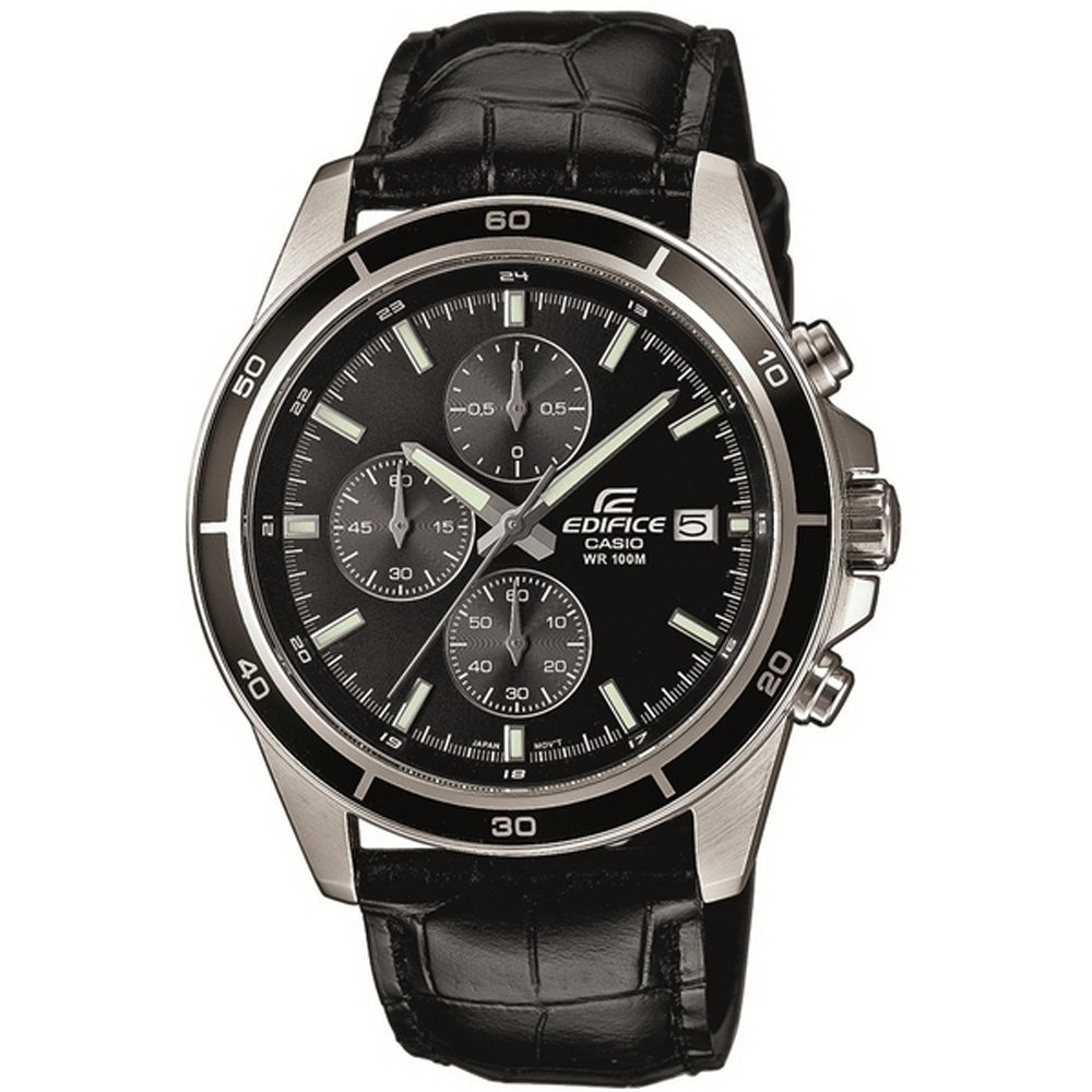CASIO EDIFICE Mod. CLASSIC CHRONOGRAPH, LEATHER - BLACK EFR-526L-1AVUEF Chronograph Armbanduhr 44 mm Schwarz