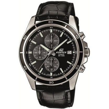 CASIO EDIFICE Mod. CLASSIC CHRONOGRAPH, LEATHER - BLACK EFR-526L-1AVUEF Chronograph Armbanduhr 44 mm Schwarz
