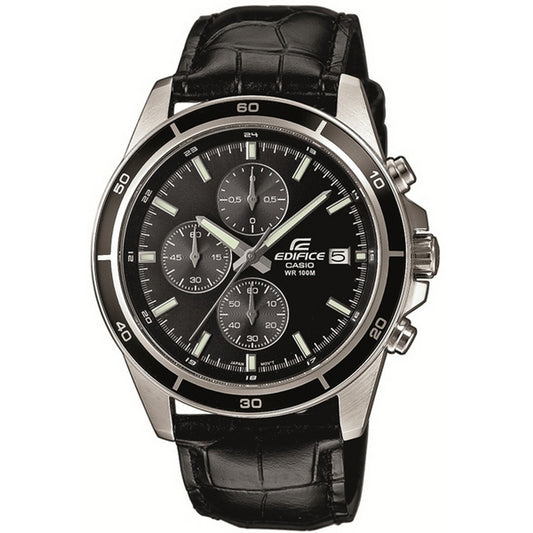 CASIO EDIFICE Mod. CLASSIC CHRONOGRAPH, LEATHER - BLACK EFR-526L-1AVUEF Chronograph Armbanduhr 44 mm Schwarz