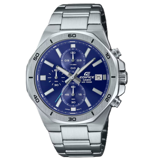 CASIO EDIFICE OCTAGONAL CHRONOGRAPH - BLUE Herren Chronograph Armbanduhr aus Edelstahl mit SS – Produktansicht