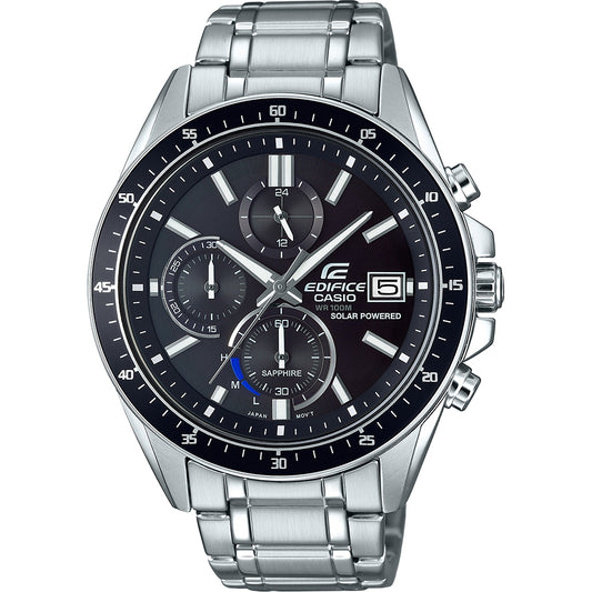 CASIO EDIFICE SOLAR POWERED CHRONOGRAPH - BLACK Herren Chronograph Armbanduhr aus Edelstahl mit – Produktansicht
