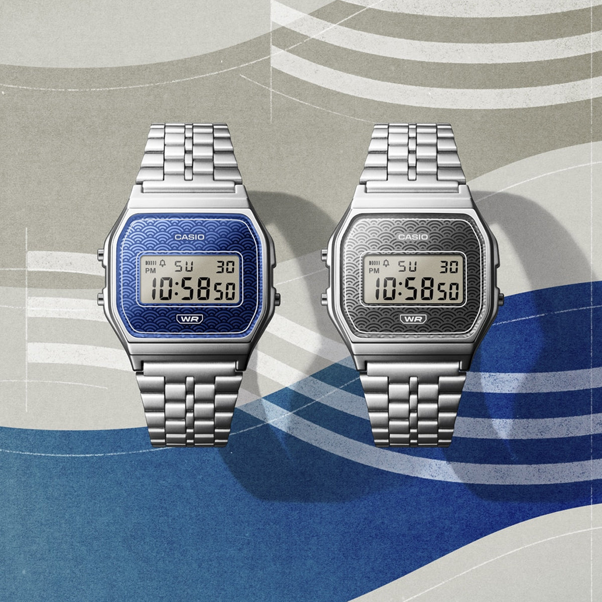 CASIO EU ICONIC - TRADITIONAL SEIGAIHA PATTERN Limited Edition - GREY A159WEVJ-7ER Multifunction Armbanduhr 33 mm Grau