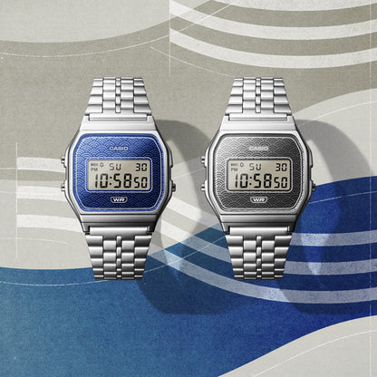 CASIO EU ICONIC - TRADITIONAL SEIGAIHA PATTERN Limited Edition - GREY A159WEVJ-7ER Multifunction Armbanduhr 33 mm Grau