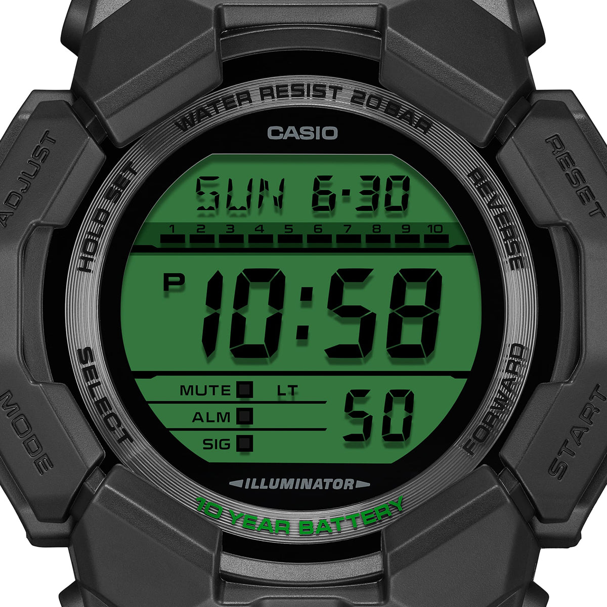CASIO G-SHOCK BOLD - ELECTRO GREEN SERIE GD-010BEG-1ER Multifunction Armbanduhr 53 mm Grün ansicht-3