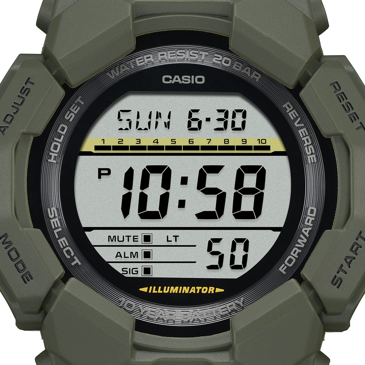 CASIO G-SHOCK GRAND DIGIT - GREEN GD-010-3ER Multifunction Armbanduhr 52 mm Grün ansicht-3