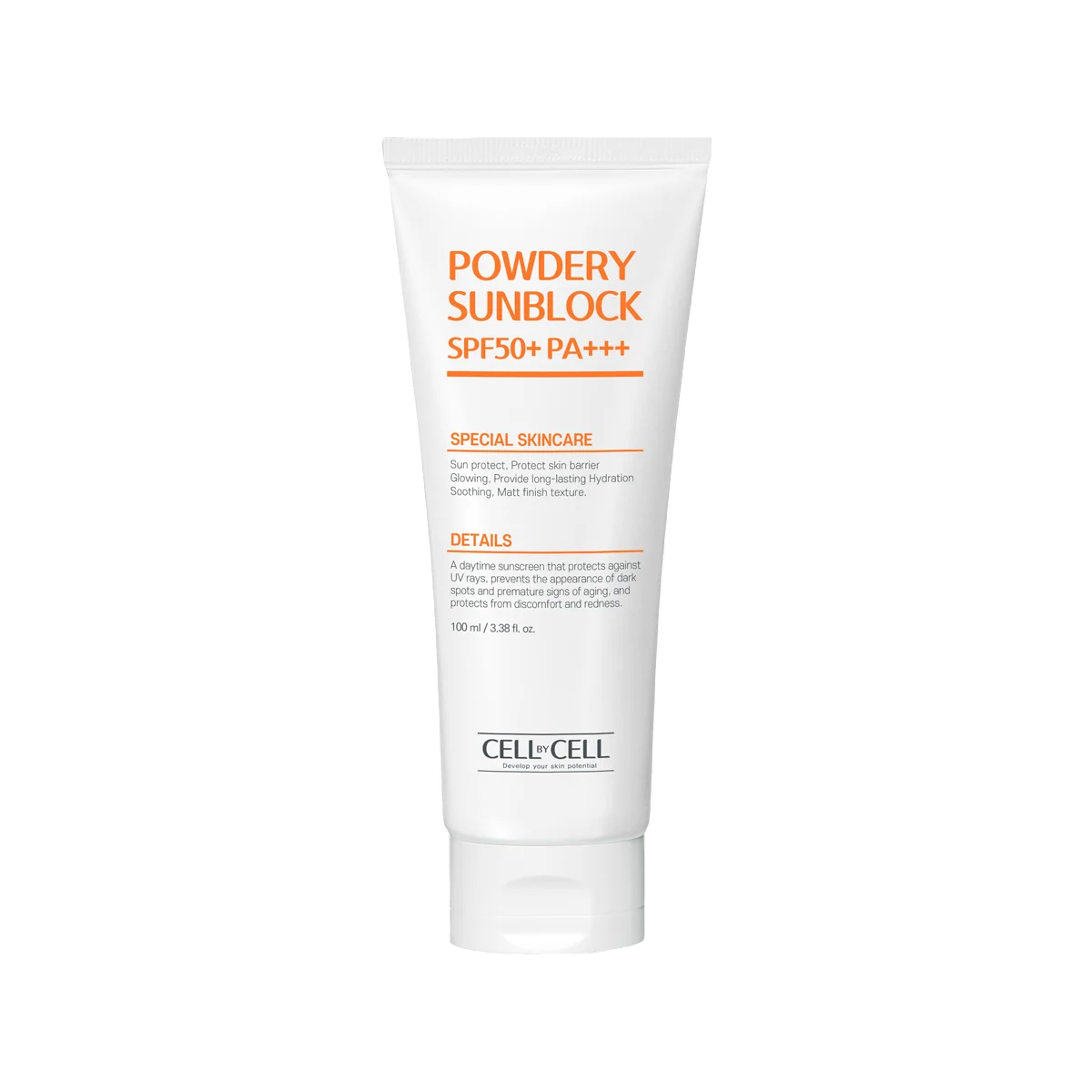 Cell By Cell Cell By Cell, Powdery Sunblock, Schutz der Hautbarriere, Sonnencreme, Für das Gesicht, SPF 50+, 100 ml Regular