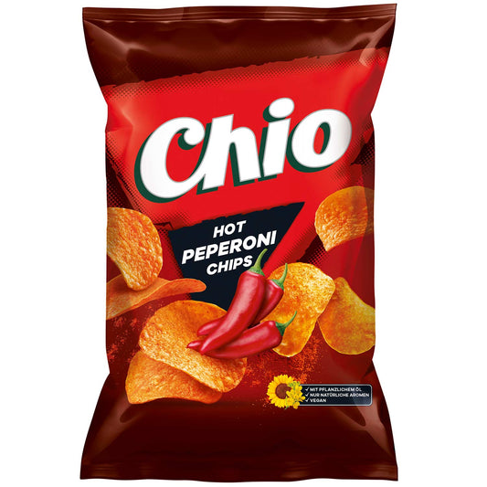 Chio Hot Peperoni Chips 150g Kartoffel-Chips mit Peperoni-Geschmack. Für Veganer geeignet. - Candyshop.ch
