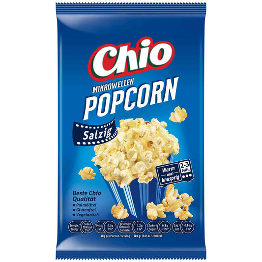 Chio Mikrowellen Popcorn Salzig 100g Popcorn-Mais für die Mikrowellen-Zubereitung, gesalzen. Glutenfrei. Laktosefrei. Für Veganer geeignet. - Candyshop.ch