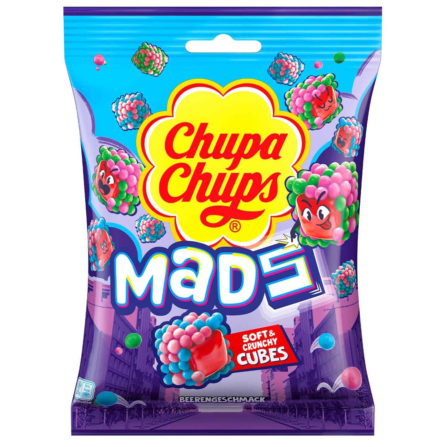 Chupa Chups Mads Berries 115g Gummibonbons mit knuspriger Hülle und Beerengeschmack