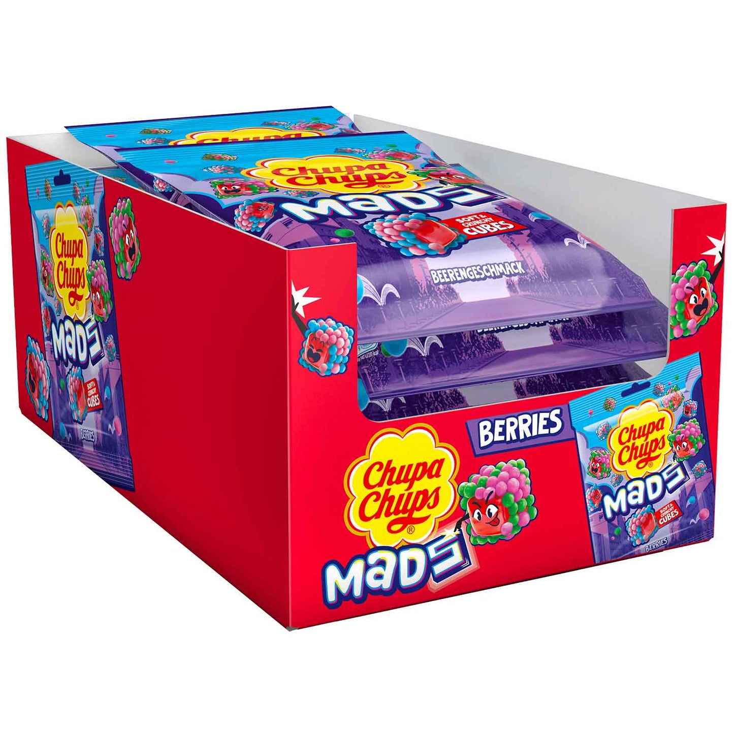 Chupa Chups Mads Berries 115g Gummibonbons mit knuspriger Hülle und Beerengeschmack