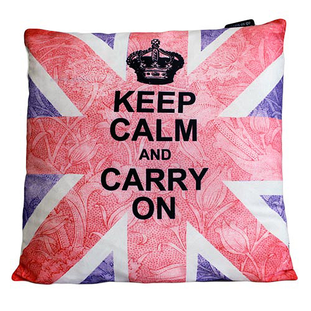 CUSCINI LETTERARI Copricuscino in Juta lavata / Cotton pillow case KEEP CALM AND CARRY ON - Size 40x40cm UNIONJACK-C-03 Accessoires