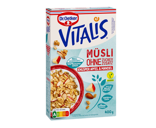 Dr Oetker Vitalis ohne Zuckerzusatz Knusper Apfel & Mandel 400g - Candyshop.ch