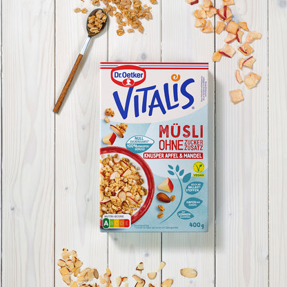 Dr Oetker Vitalis ohne Zuckerzusatz Knusper Apfel & Mandel 400g - Candyshop.ch
