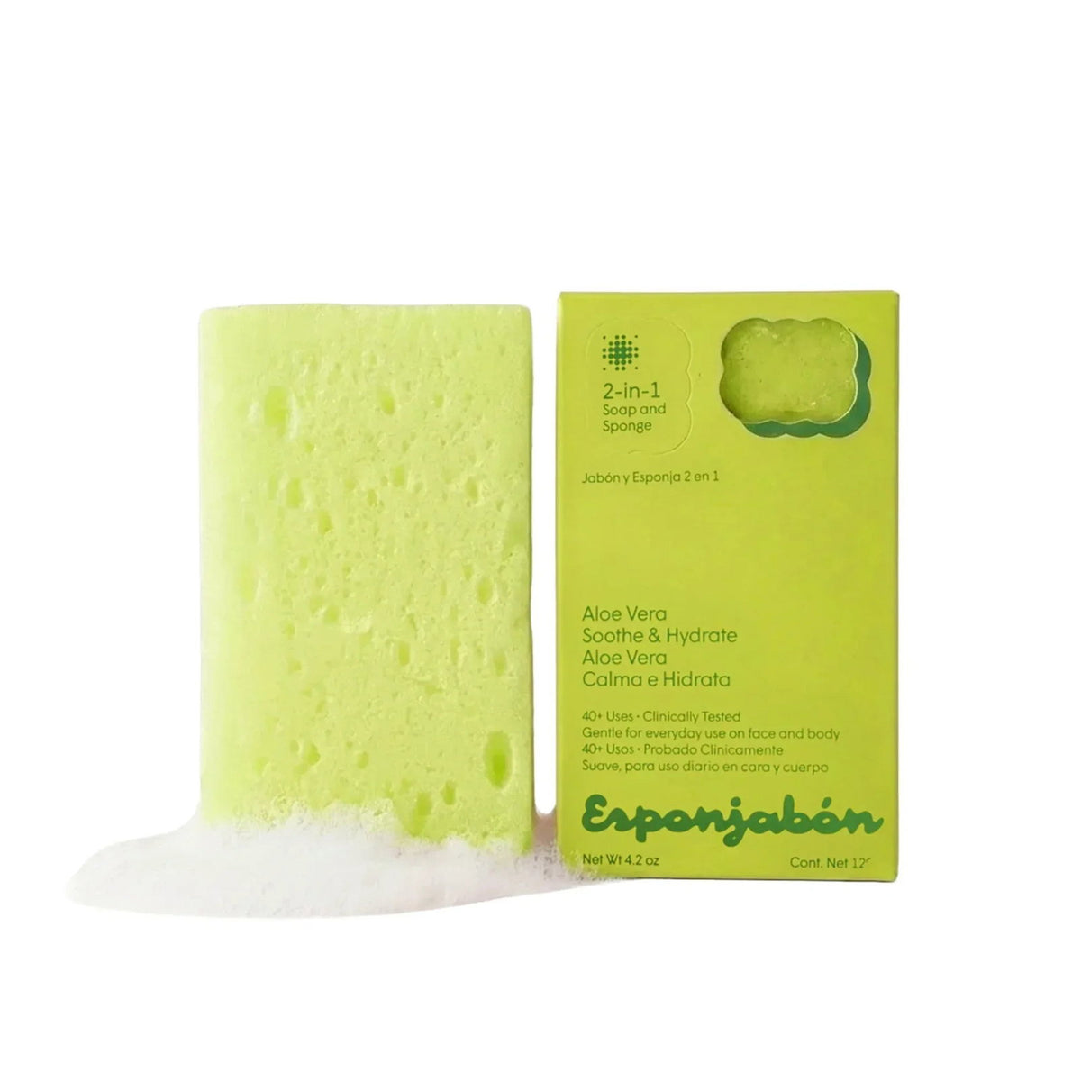 Esponjabon Esponjabon, Aloe Vera, Feuchtigkeitsspendend & Beruhigend, Seife und Schwamm 2-in-1, Für Gesicht & Körper, 120 g R