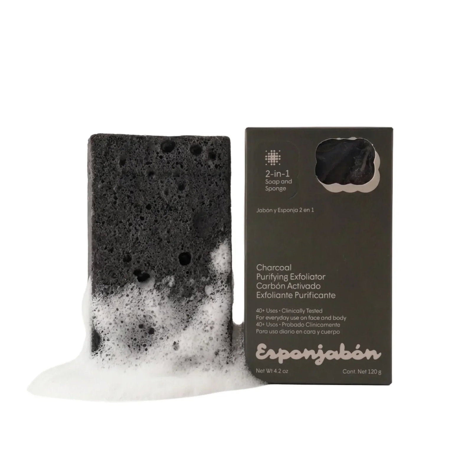 Esponjabon Esponjabon, Charcoal, Exfoliating & Purifying, Seife und Schwamm 2-in-1, Für Gesicht & Körper, 120 g Regular