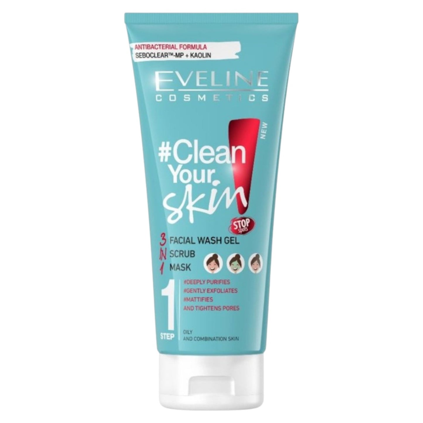 Eveline Cosmetics Eveline Cosmetics, Clean Your Skin 3 In 1, Peelt, Reinigungsgel, Für das Gesicht, 200 ml *Tester