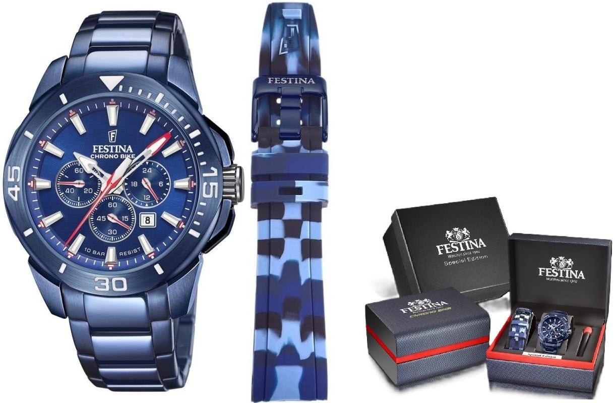 FESTINA Mod. CHRONO BIKE - SPECIAL EDITION + Extra strap F20643_1 Chronograph Armbanduhr 47 mm Blau ansicht-2