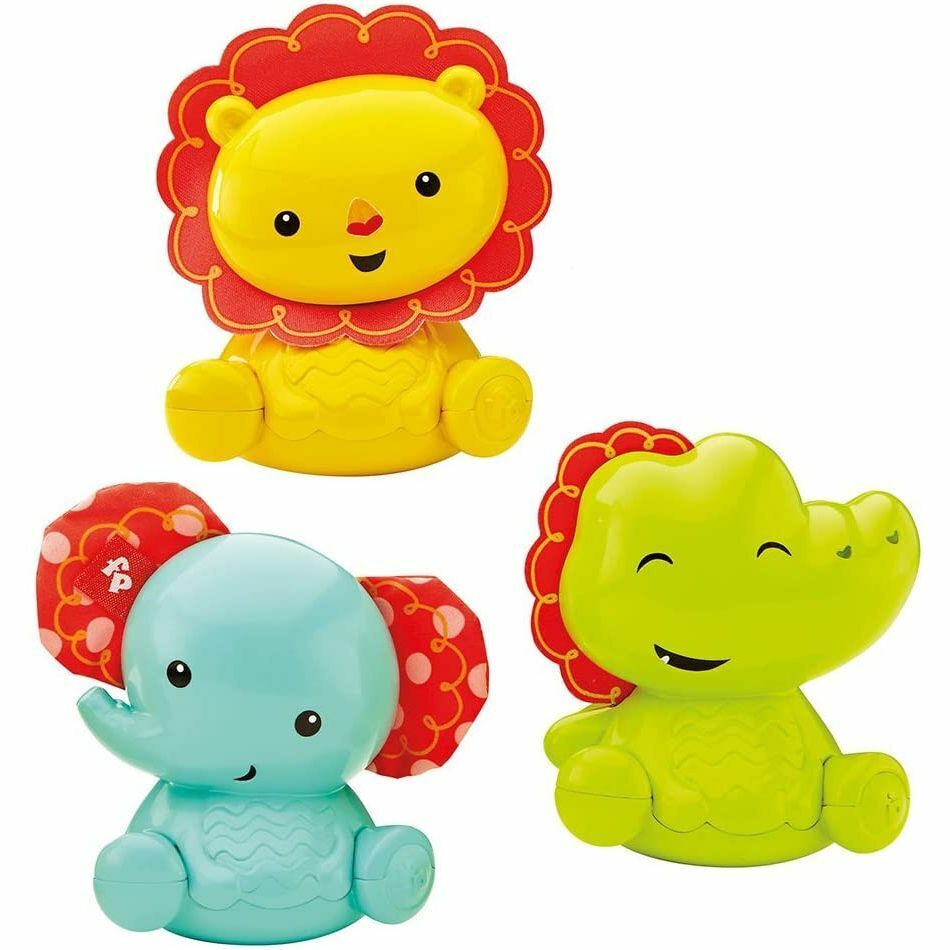 Fisher Price Roly-Polly Friends Rassel-Spielzeugset – Löwe, Elefant & Krokodil ab 3 Monaten