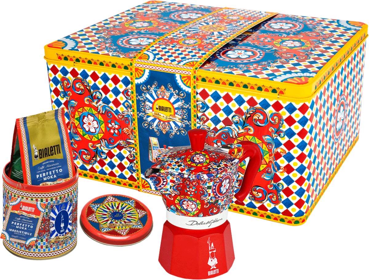 Bialetti x Dolce & Gabbana Geschenkset – Moka Express (3 Tassen) & 200g Perfetto Moka Kaffee